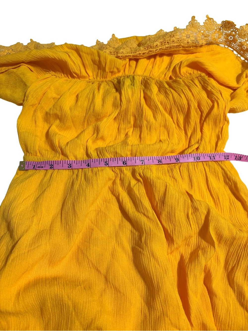 Forever 21 Yellow Boho Off Shoulder Crochet Lace Maxi Dress - Picture 12 of 13